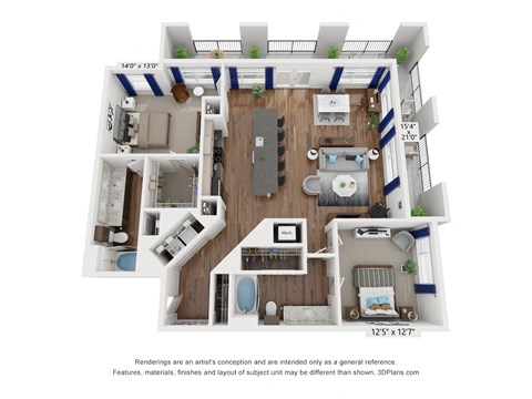 a 3 bedroom floor plan is shown in this rendering